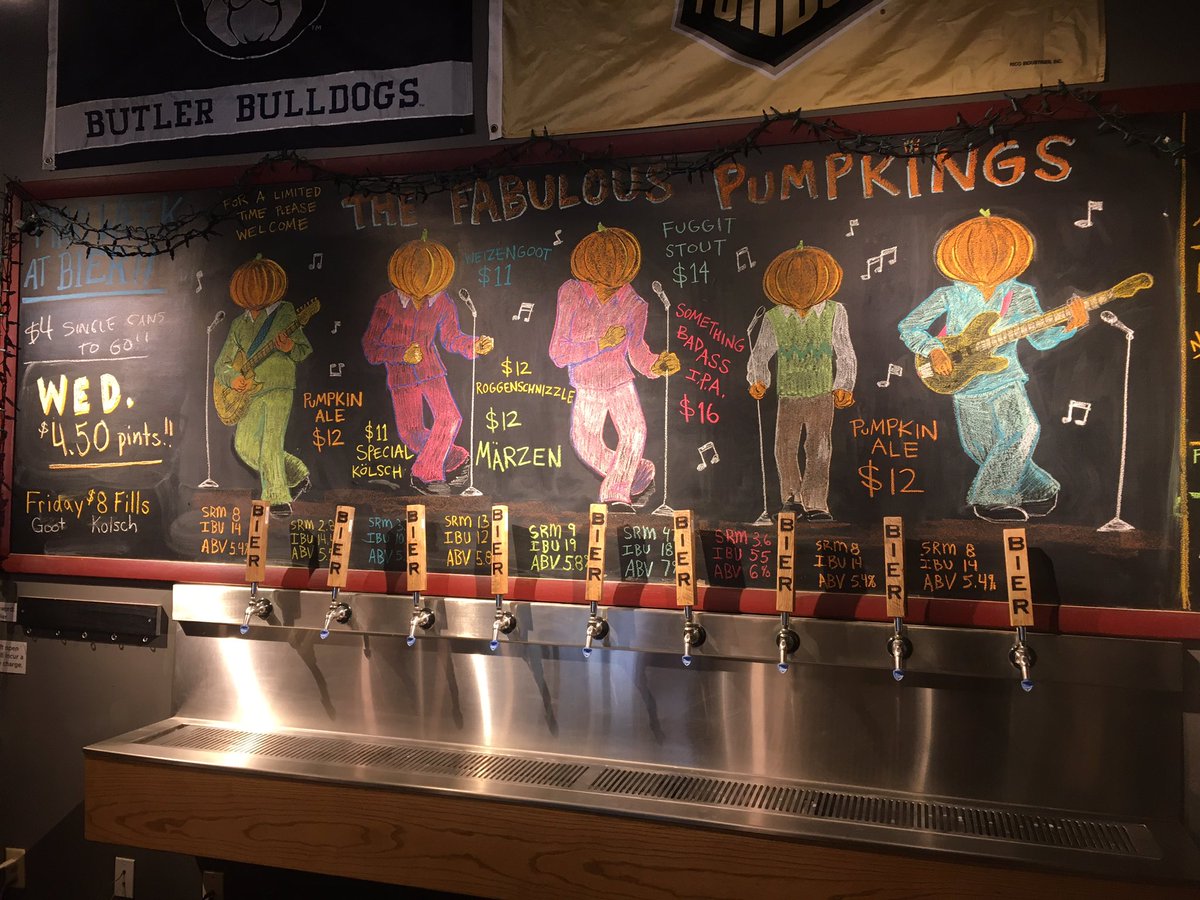 Here’s your Bier Indy chalkboard and taplist for this week! Pumpkin Ale has been tapped and ready for growler fills!
