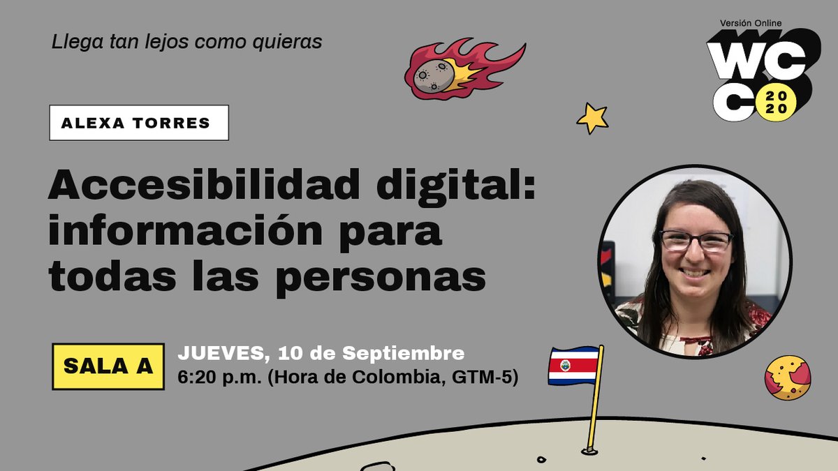 #Charlas #WordCamp 
 #hoy <a href="/Alexa_TorresCR/">Alexa Torres</a> Nos dará nos hablará de #accesibilidad #digital con el apoyo de <a href="/FenilcNews/">FENILC</a> como intérprete de señas. 
Reserva tu silla en: bit.ly/reservaWCCO2020

Conéctate al #livestreaming  alas 6:20 pm en  colombia.wordcamp.org/2020/sala-a/
