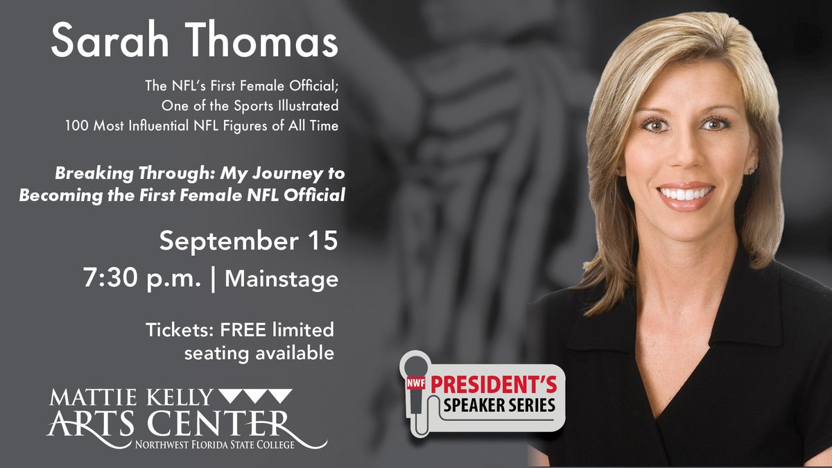nwfstatecollege's tweet photo. 🏈In conjunction with the 2020 NFL season kicking off, we have a real treat coming to Niceville next week. Sarah Thomas, the first female NFL referee will be here to speak at NWFSC! Don't miss it!🏈 https://t.co/TMloHLxgmN
