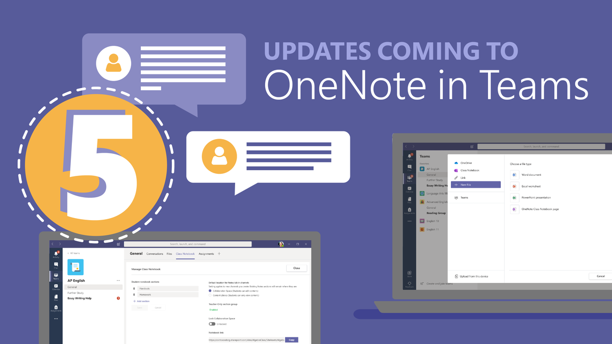 MicrosoftEDU's tweet photo. We’re rolling out 5 updates to #OneNote &amp; Class Notebook in #MicrosoftTeams! Check out new capabilities including:

📄 Easy OneNote page creation in Teams
🤝 Set channel-specific collaboration spaces
⚠️ Personalize assignment notifications
🌈 And more!

👉 https://t.co/xVI3r8I8zE https://t.co/S9ToHGZJWX