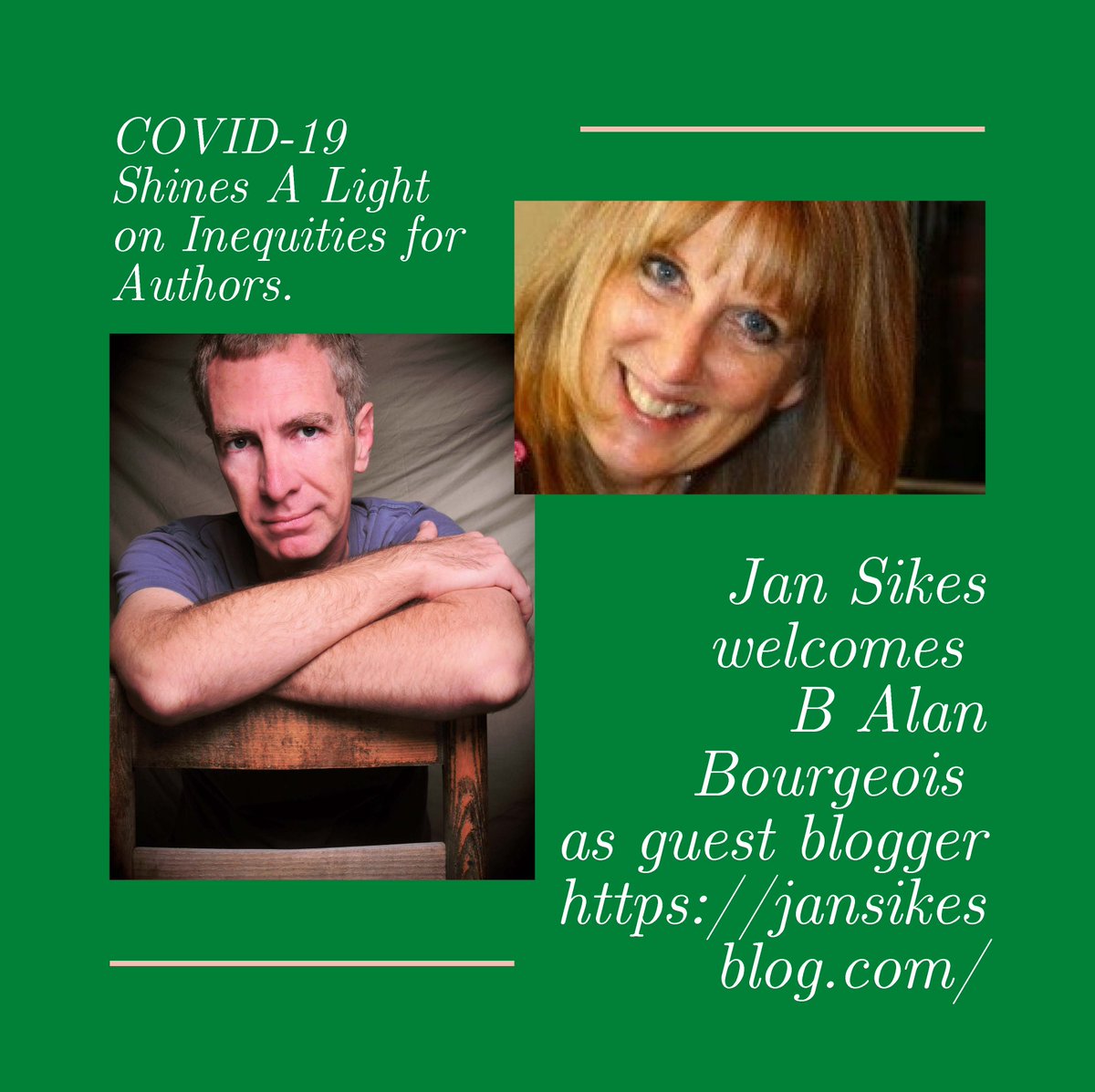 TexasShorts's tweet photo. Award-Winning #Authors Jan Sikes welcomes B Alan Bourgeois as a guest blogger today with his post: COVID-19 Shines A Light on Inequities for Authors.  Enjoy this insightful blog and learn more at: https://t.co/DZHSY9MkJz https://t.co/q9oTr6RmVa