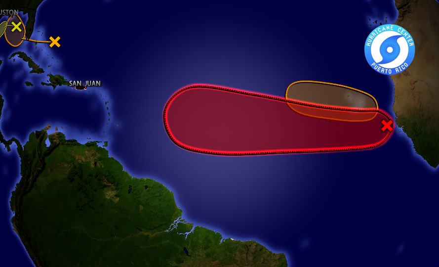HC_PuertoRico's tweet photo. Una onda tropical que sale de Africa ya cuenta con un 90% de probabilidad de desarrollo para los próximos 5 días y una depresión tropical podría formarse durante este fin de semana o a principios de la próxima semana mientras se mueva hacia el oeste en el Atlantico tropical. https://t.co/FK1TYGg8Dz