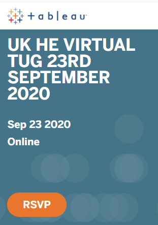 Hey up - do you work in UK HE and have an interest in data visualisation and/or <a href="/tableau/">Tableau</a>?  Join us at the UK HE TUG to talk about what you have been doing in this strange few months, get feedback and have a general chat - sign up: …ualtug23rdseptember202.splashthat.com