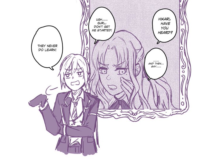 Can't seem to draw today and this is all that that I can draw lol

Rosalia and Hikari gossips 

ロザリア:ね、ね、知っていますか?....その…また…
監督生:全く!あいつら…間違いから学べないだよな!

#twstプラス 