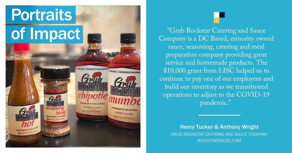 LISC_DC's tweet photo. In week 2 of our #PortraitsofImpact series, we're highlighting @MessHallDC #smallbusiness member @GrubRub15 who received a #SmallBizRecovery grant from LISC courtesy of @Verizon. Head over to https://t.co/d1KY686UVS to check out catering, sauce/seasoning products &amp; meal options. https://t.co/aKbueOROT8