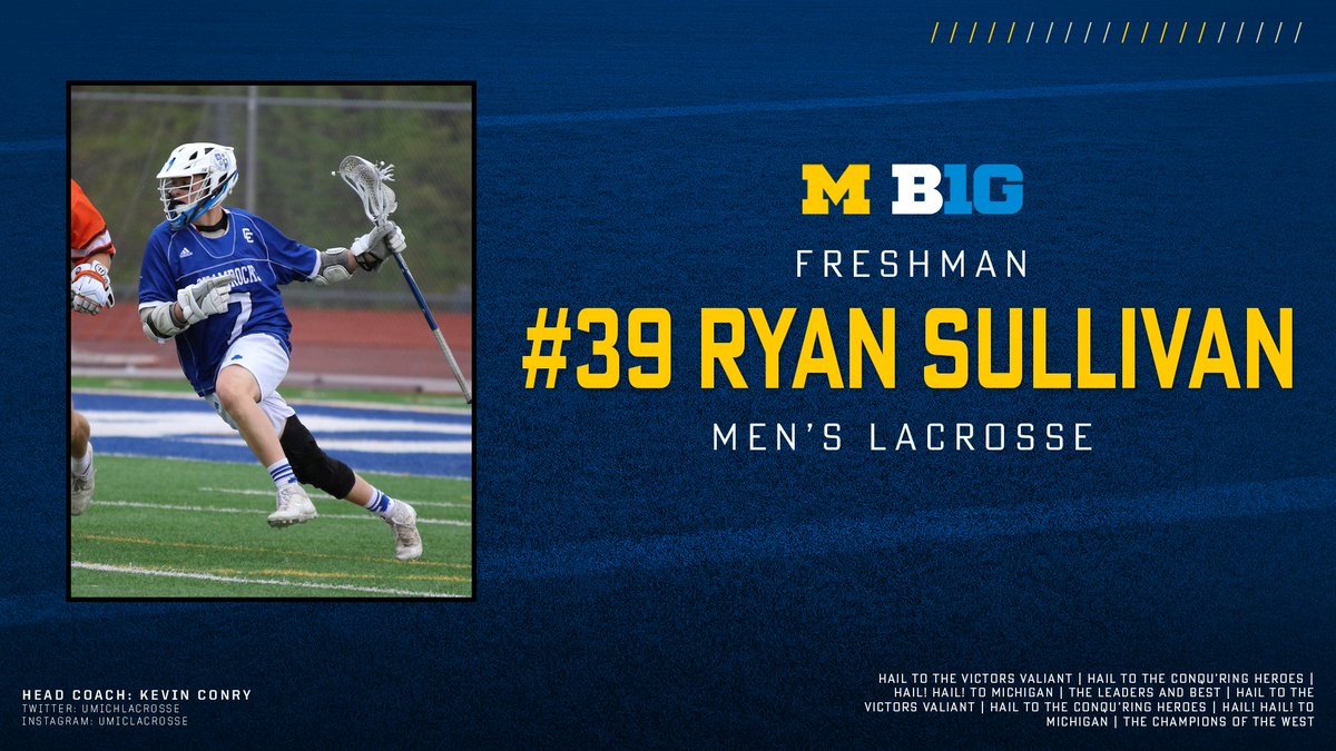 UMichLacrosse's tweet photo. A US Lacrosse All-American from nearby Novi, Mich. Ryan Sullivan. 

Ryan had 212 career points for Catholic Central High School. He will wear No. 39,  previously worn by Peter Mascheroni (2016-17) and Matt McDonnell (2019).

#GoBlue〽 https://t.co/1d0dwAimmu