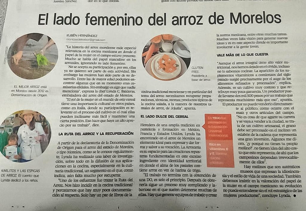 rubencronicas's tweet photo. Hoy en @menueluniversal la entrevista con @LyndaCBalderas #LaArrocería quien conversa en torno al valor y la trascendencia del #arrozdemorelos producto con #DenominacióndeOrigen que busca un mayor reconocimiento de los consumidores mexicanos. @UniondeMorelos @cronicasabormx https://t.co/czdGyRncnL