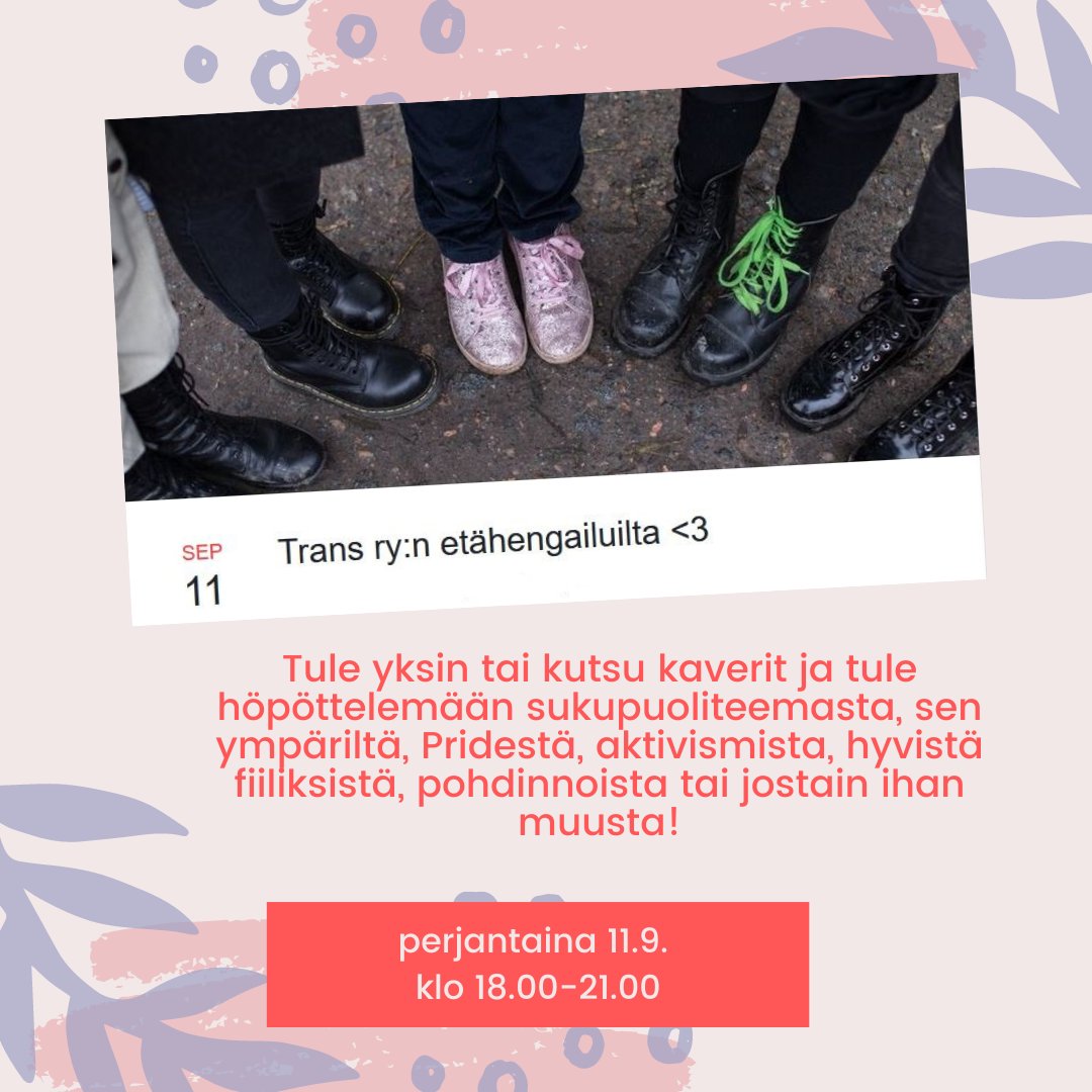 transyhdistys's tweet photo. Bongasithan FB-tapahtumamme? (Julkisesta) eventistä löytää etähengailulinkin n. 30 min ennen tapahtuman alkua, eli 17:30 alkaen! "Nähdään" huomenna! 😍 #HelsinkiPrideWeek #Transry #transsukupuolisuus #muunsukupuolisuus https://t.co/MdJjCBuzZE