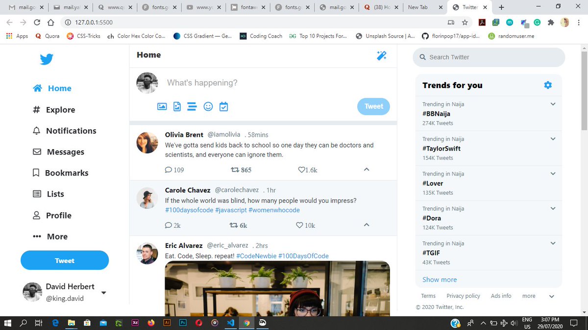 3XS0's tweet photo. Learnt #HTML &amp; #CSS in the 1st month, used them in the 2nd month to recreate:

Twitter's homepage
YouTube's homepage
Gmail's homepage
Google's homepage
A modern creative landing page with fancy effects.
Built some UI components.
👨🏾‍💻🚀
Next #JavaScript🤺
#100DaysOfCode #CodeNe https://t.co/JggBZI08XB