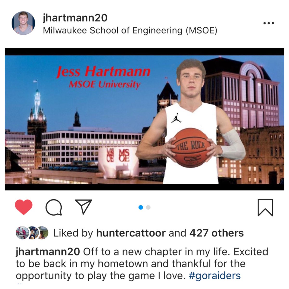 BMooreHoops's tweet photo. Congrats to @bmoorehoops alumni @JessHartmann20 on continuing his college career at @MSOE_Mensbball! https://t.co/wftsJxDw79