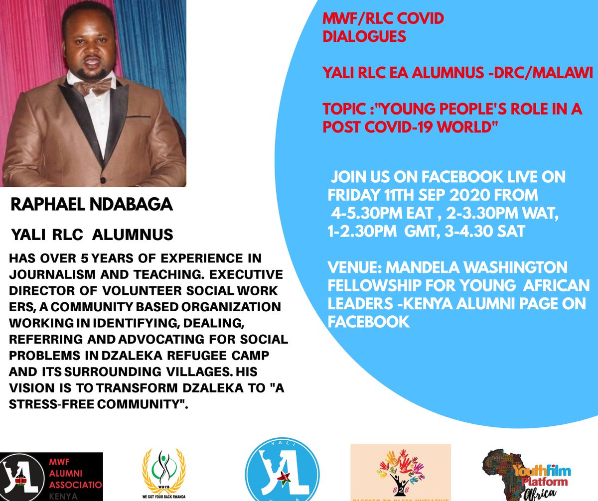 mwfKenya's tweet photo. Meet our panelist @ndabaga89  a @YALIRLCEA  Alumnus from DRC/ works and lives in Malawi. A Journalist and Teacher working in Identifying , dealing , reffering and advocating fornsocial problems in Dxaleka Refugee Camp and sorrounding village.
@USAIDAfrica @IREXintl @NdAnastase https://t.co/UVjTTLm6QG