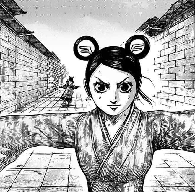 11) les soldats de la rébellion de Ai sont entrés à Kanyou, une fille du palais se met courageusement face aux rebelles qui souhaitent éteindre la lignée de Sei, elle m’a fait vibré, et ce sauvetage de Shin derrière..