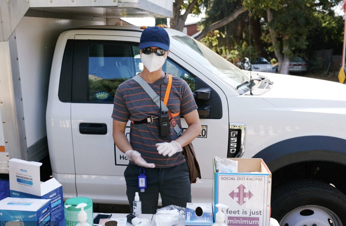 The COVID Compliance Officer is king on set. Supervised handwashing, temperature checks, mask fittings and social distance monitoring all happen under his/her watch.
