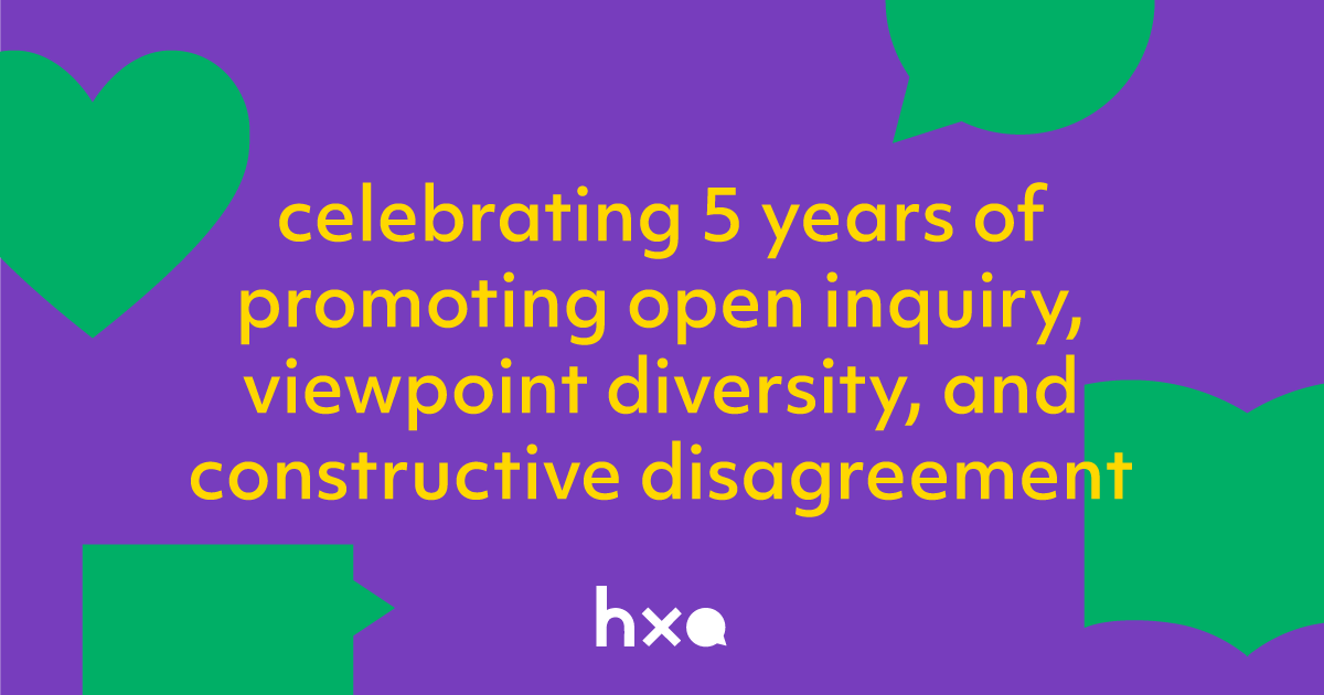 HdxAcademy's tweet photo. Five years ago today, HxA was born to create a better university experience for everyone, everywhere. We are so grateful to our members, supporters, and critics who help us move closer to that ideal. #ViewpointDiversity #OpenInquiry #ConstructiveDisagreement https://t.co/Dos9Z9WZbQ