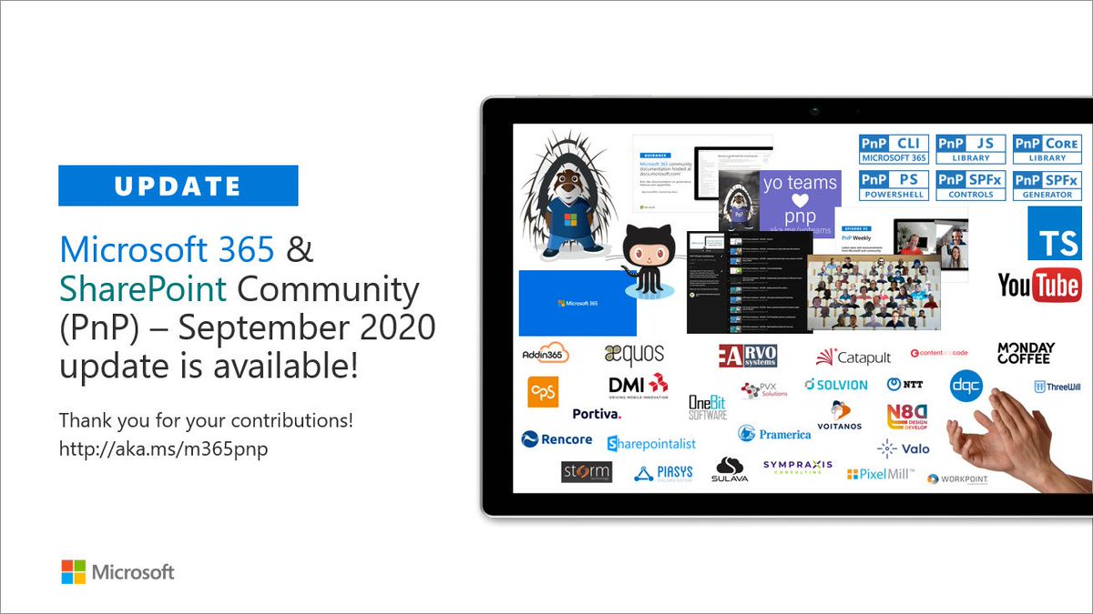 vesajuvonen's tweet photo. #Microsoft365dev and #SharePoint community (PnP) monthly summary - September 2020. The latest engineering news, open-source updates, community contributions, and other community efforts. Thank you for your contributions! ❤https://t.co/HEfebgO6RX #SPFx #MicrosoftTeams https://t.co/GSNFcXJw8K