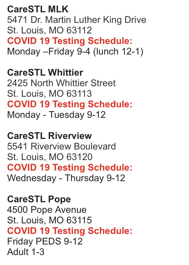 StLCountyDOH's tweet photo. Need to get tested for COVID-19? Here are a few additional testing sites that are now an option. #KnowStlCo https://t.co/AqWQiMJgNZ