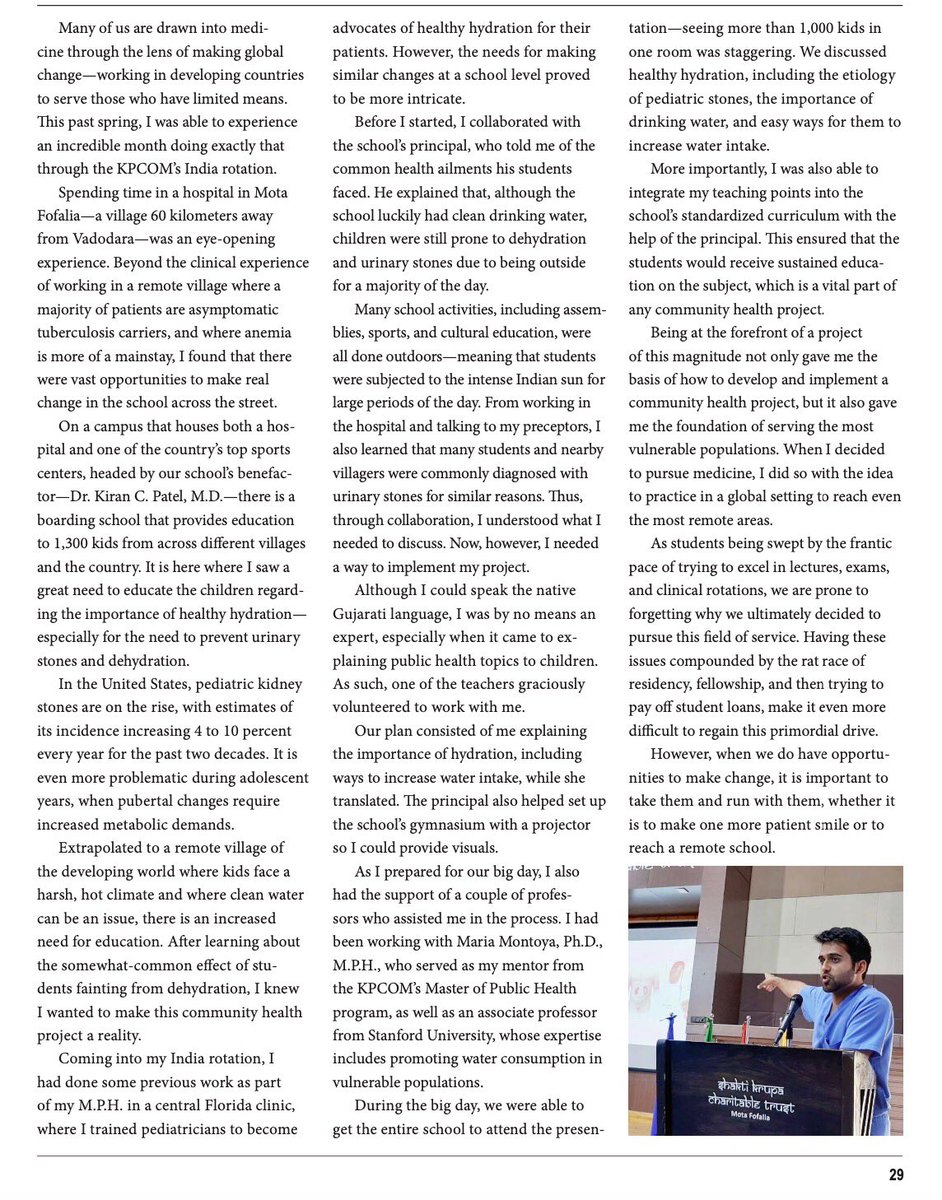 Tej Desai (@tejjdesai) on Twitter photo I was recently given the opportunity to write for <a href="/NSUFlorida/">Nova Southeastern U.</a>'s newsletter to talk about the hydration project I led in India. During challenging times in medical school and training, it's important to remember what drives us
#MedEd #MedTwitter #UroSoMe I was recently given the opportunity to write for <a href="/NSUFlorida/">Nova Southeastern U.</a>'s newsletter to talk about the hydration project I led in India. During challenging times in medical school and training, it's important to remember what drives us
#MedEd #MedTwitter #UroSoMe