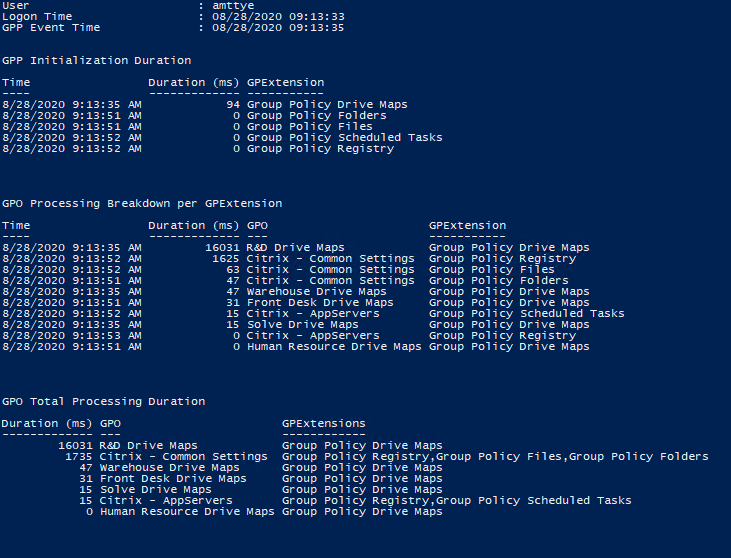 yavital's tweet photo. If you ever need to troubleshoot GPO processing times during logon, @TrententTye new Analyze Detailed GPO Duration script is your friend. this screenshot says it all:
(more info - https://t.co/irT5dvxwIP) https://t.co/qntWaDHQt3