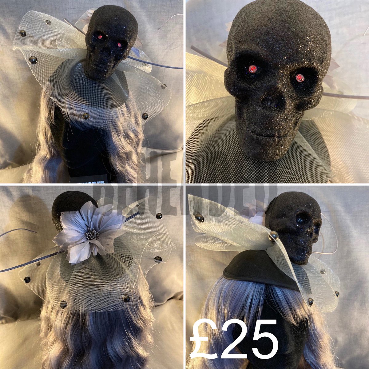 BeheadedHats's tweet photo. #madetoday skull frilled fascinator with red lights as eyes! Batteries inc & changeable. #skull #fascinator #goth #gothichat #millinery #halloween #spooky https://t.co/5SzFapSA8G