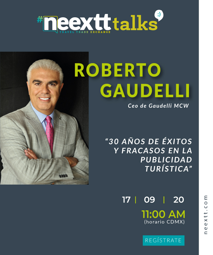 neextt_'s tweet photo. El próximo jueves 17, a las 11:00 am (CST), no te pierdas una nueva sesión de #NeexttTalks: “30 años de éxitos y fracasos en la publicidad turística”, con @robertogaudelli.

¡Regístrate aquí!
👉 https://t.co/vmFo6bnX7t https://t.co/l05htAeex3