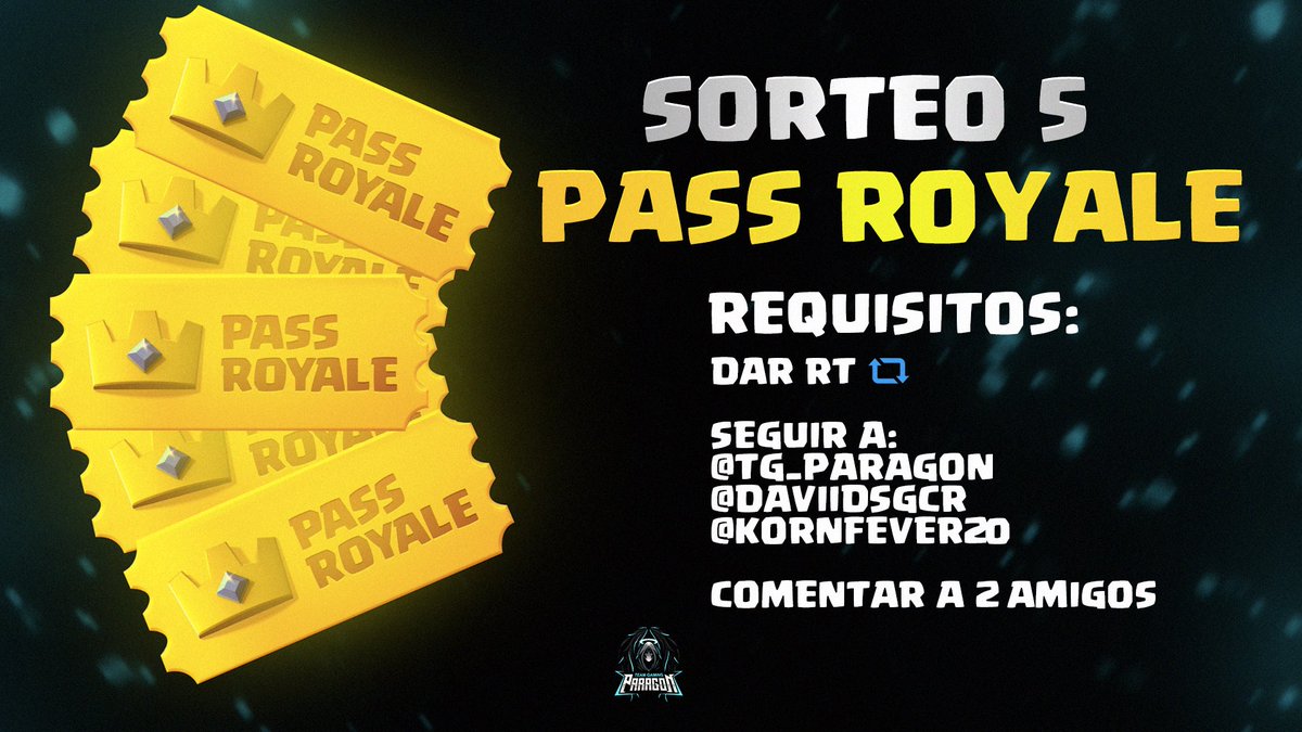 ¡ Bueno pues aquí lo tenéis ! 👏🏼

Sorteo de 5 pases de batalla para esta nueva temporada 🙀

¿Cuales son los requisitos?👇🏼

-RT a este tweet
-Seguir a <a href="/TG_Paragon/">Team Paragon</a> 
-Seguir a <a href="/DaviidsgCR/">DaviidsgCR - 248+ Photos</a> 
-Seguir a @kornfever20 
-Comentar a 2 amigos

El sorteo finalizará el día 14/09/2020🖤🖤