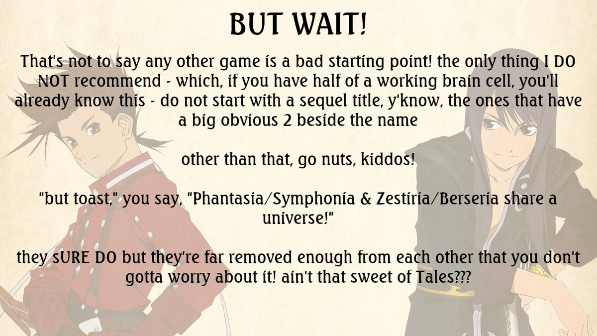 part 4please get into the Tales series I'm begging you—