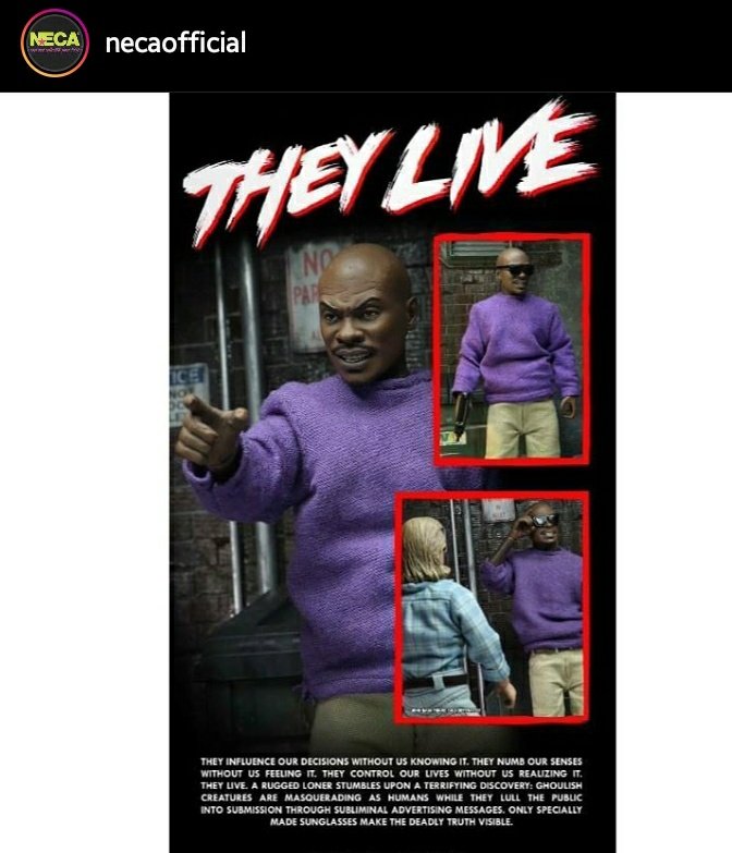 Omg! @shoutFactory and #Necaofficial announced.

@ImKeithDavid aka Frank Armitage will be released in December. I'm so excited for this. Includes guns & glasses. Rowdy Piper will be released as well. I believe a different date. So worth the pre-order. #TheyLive #BlackMenofHorror