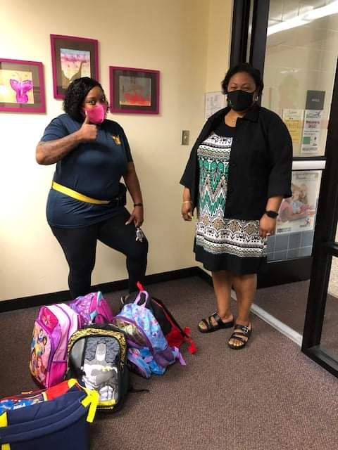 DenbighECC's tweet photo. What a wonderful surprise we received today from Chelsea Aaron from the USS George Washington. She dropped off six book bags filled with supplies for our students!!! #NNPSProud #prerocks https://t.co/E08ix2tNZc