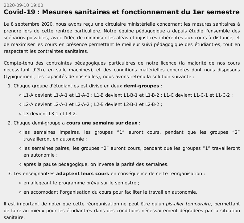 p4bl0's tweet photo. #Covid19 Mesures sanitaires et fonctionnement du 1er semestre de la #LicenceInformatique à @UnivParis8 : on adapte les modalités de cours pour faire au mieux en tenant compte de la situation dégradée.
➡️ https://t.co/dK6keiHdsJ https://t.co/W1mZjtMAiN
