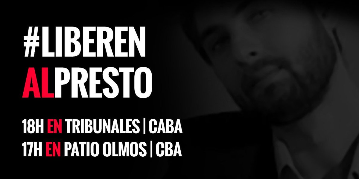 🔴 #URGENTE: Se harán marchas en Patio Olmos (Córdoba) a las 17:00 y frente a Tribunales (CABA) a las 18:00.

#LiberenAlPresto #LiberenAPrestoYa