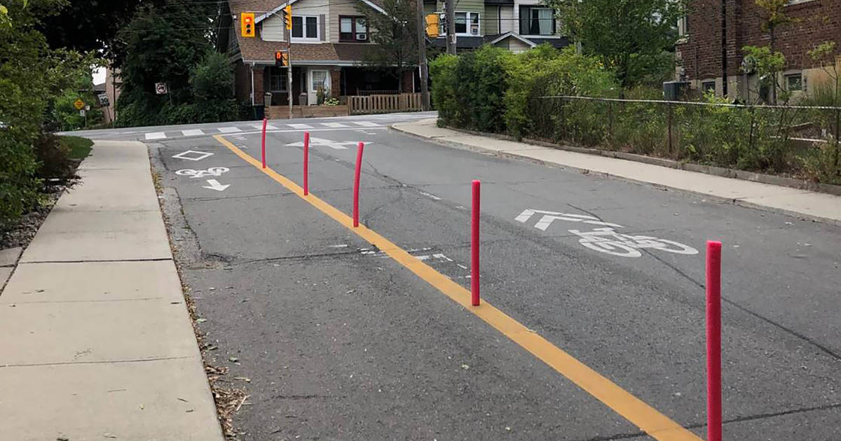 Toronto man erects pool noodles to stop people from driving on sidewalk bit.ly/3bS0QcH #Toronto