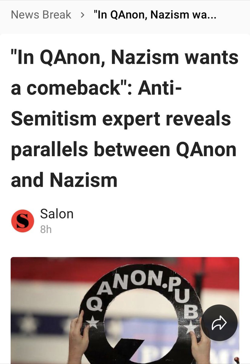 4653[Past 12 hours] https://www.justsecurity.org/72339/qanon-is-a-nazi-cult-rebranded/ https://www.alternet.org/2020/09/expert-on-genocide-and-anti-semitism-lays-out-the-frightening-parallels-between-qanon-and-hitlers-nazis/ https://www.newsbreak.com/news/2058065696143/in-qanon-nazism-wants-a-comeback-anti-semitism-expert-reveals-parallels-between-qanon-and-nazism? https://www.salon.com/2020/09/10/in-qanon-nazism-wants-a-comeback-anti-semitism-expert-reveals-parallels-between-qanon-and-nazism_partner/ https://www.thenewcivilrightsmovement.com/2020/09/the-frightening-parallels-between-qanon-and-hitlers-nazis/Sensitive subject?Over the target?Q