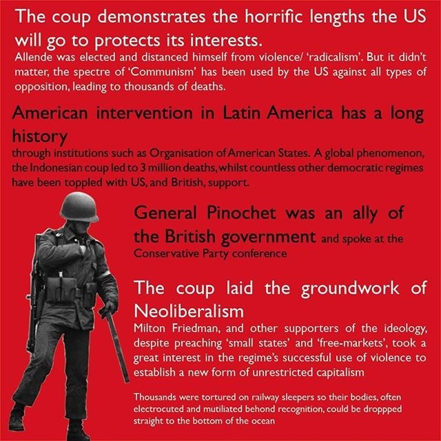 Jkowcu's tweet photo. Me and my brother made a quick infograph on 9/11 aka the coup in Chile, specifically for those who are unaware of US interventionism/history of imperialism etc. https://t.co/QprB9cYXVf