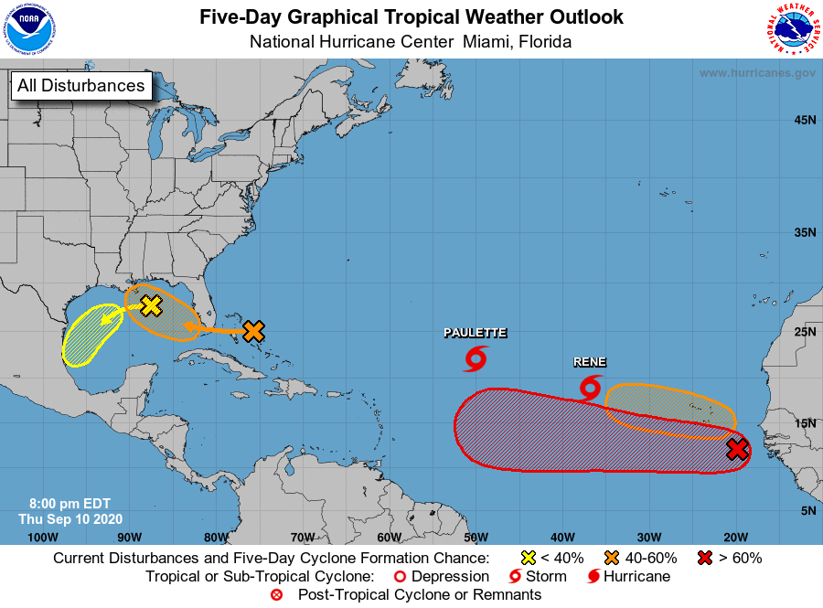 NHC_Atlantic's tweet photo. The tropics remain active as NHC is monitoring 4 disturbances that have development potential over the next 5 days. A system in the eastern tropical Atlantic has a high chance of development, while two other systems have a medium chance. Get the latest at https://t.co/tW4KeGdBFb https://t.co/1D3hZtXfpq