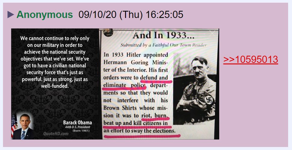 74) An anon made a connection between Hitler's policies and a statement made by Barack Obama.