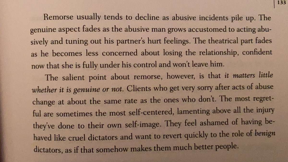 What they are mostly remorseful about is they damaged their own image in other people’s eyes and offended their own sense of how they would like to be.Most abusers are truly sorry — largely for themselves. And their dramatics are to win sympathy & shift attention back to them.