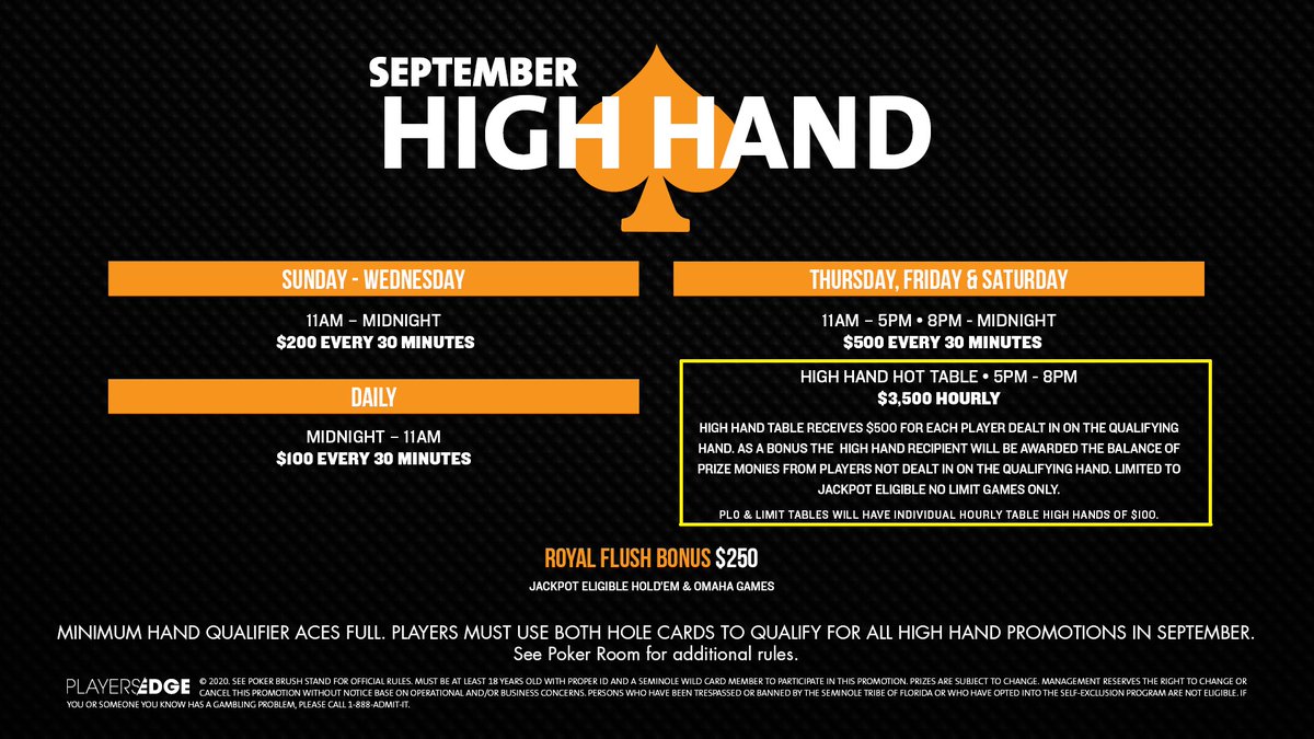 SHRTPoker's tweet photo. If you missed out on our newest "High Hand Hot Table" promotion with $3,500 Hourly payouts from 5p until 8p today, that's ok! We are running it again this weekend and every Thursday thru Saturday during the month of September! Promo is bookended with $500 High Hands! #HotTable https://t.co/4W7PPw4Dol