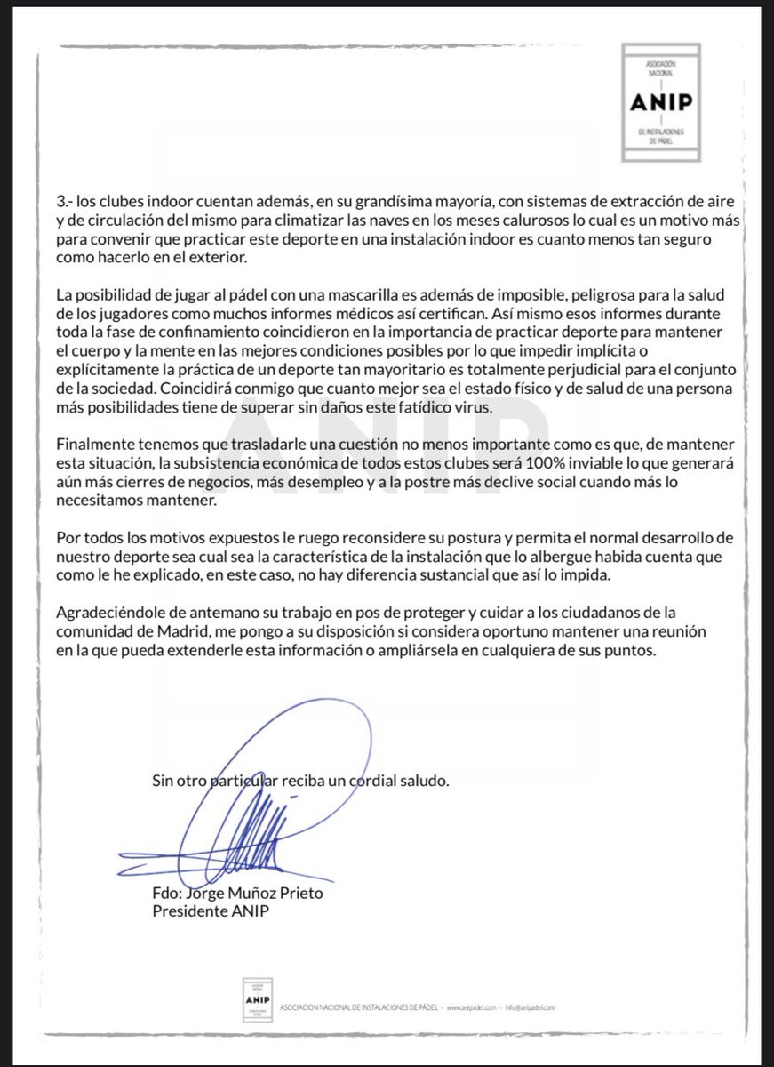 Carta enviada a la consejeria de sanidad de la CAM,  a su alcalde D. <a href="/AlmeidaPP_/">José Luis Martínez-Almeida</a> Jose Luís Martínez-Almeida y, como no, a su presidenta <a href="/IdiazAyuso/">Isabel Díaz Ayuso</a> 

Esperemos que recapaciten y nos permitan a todos recuperar la normalidad.