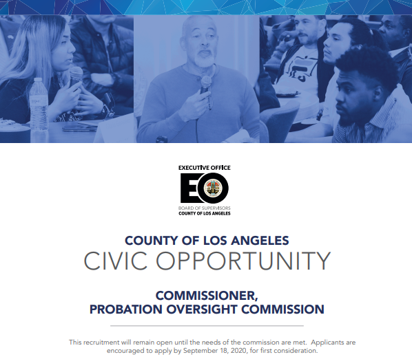 LACountyCOC's tweet photo. Interested in being a commissioner for the Probation Oversight Commission? Apply today: https://t.co/N9AG2E6SpH
#ProbationOversight https://t.co/sGCIiCgu6e