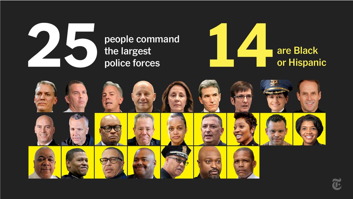 The Police:More than half of the 25 largest police forces in the U.S. are run by people of color — the most diverse set of leaders among the categories we reviewed. However, this diversity in leadership has not served as a guarantee against the targeting of marginalized groups.