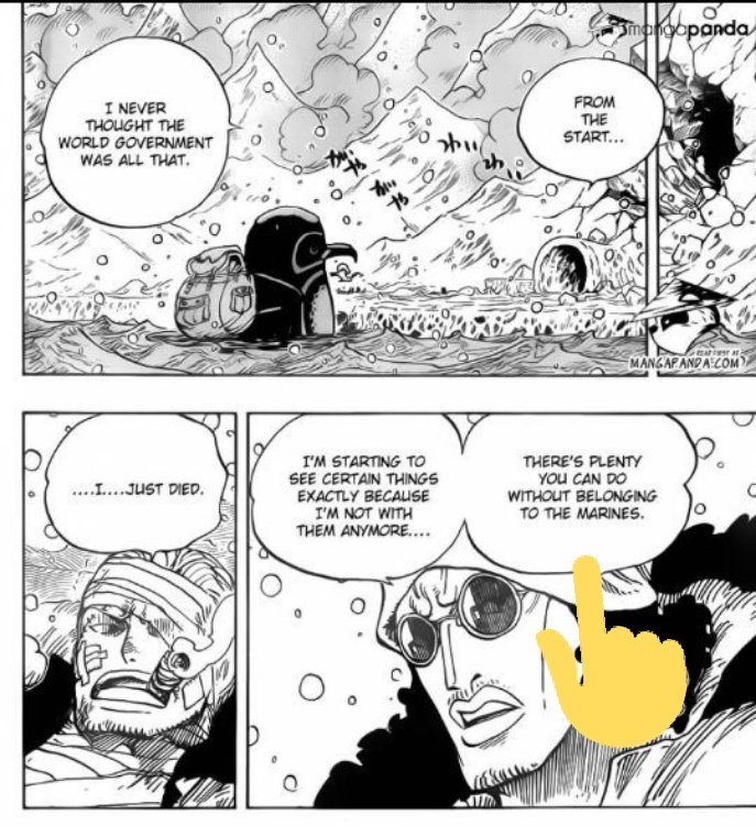 Now Smoker is the most difficult to justify. He's grown to respect luffy over the years, and has since VERY early on started feeling worse and worse about the World government. He was also told by Kuzan about perspective from the "other side" foreshadowing Smoker joining pirates