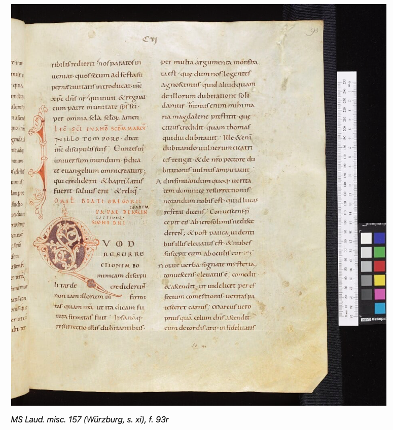 HLaehnemann's tweet photo. Runner-up 2: Zachary Guiliano on a rare find when comparing @bodleianlibs MS Laud. misc. 157 (Würzburg, s. xi) & Karlsruhe, Aug. perg. 15 #PolonskyGerman #BloggingMss “Clearly written, well-illustrated, and inspiring!” (from the popular comments #DarkArchives) https://t.co/dNKeZlg56Y