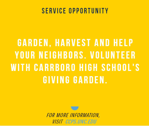 Have a green thumb? #WearYourMask and volunteer with <a href="/CHSJaguars/">Carrboro High School</a> Giving Garden. #PublicService buff.ly/3boyre5