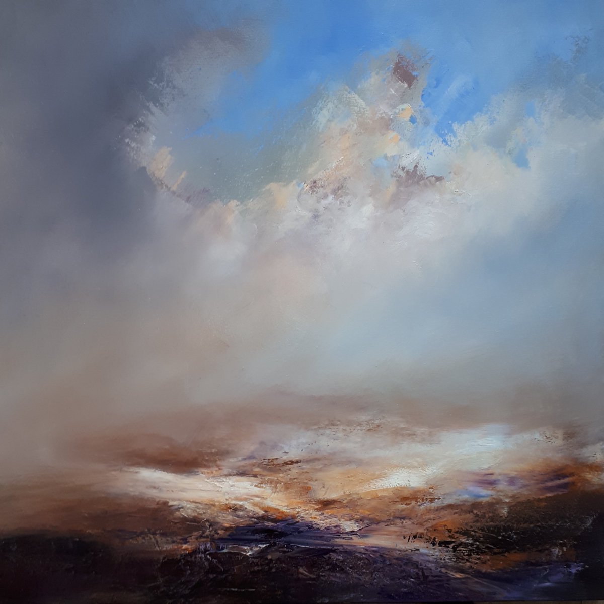 Taylorpainter's tweet photo. Building up layers on this painting 70x70cm a few more session to go before it's competed. 
#art #artonline #skies #landscape #globalwarming #clouds #britishartists #britian #countryside #dreams #artgalleries https://t.co/MAJw4wqRiy