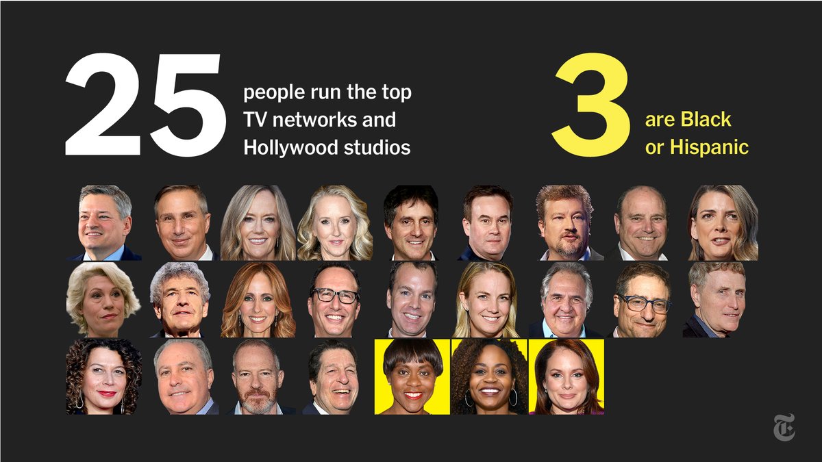 Television and Hollywood:The heads of the biggest studios, streaming services, broadcast networks and cable channels reflect a trend that pervades Hollywood. White actors dominate screens, and white directors are overrepresented behind the camera.