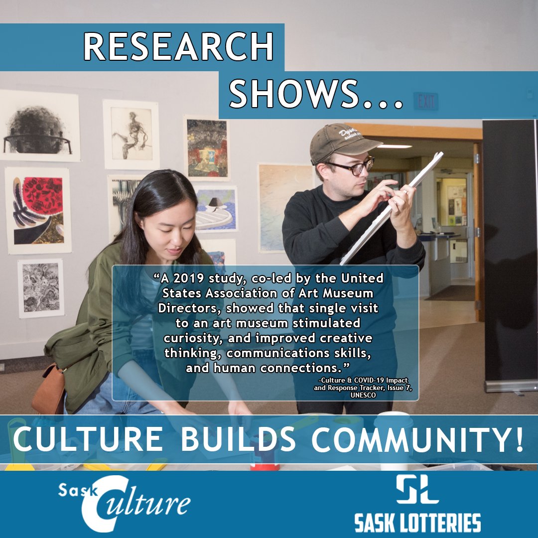 SaskCulture's tweet photo. Art galleries, museums, libraries and other arts, culture, and heritage institutions continue to re-open across the province. These institutions help develop emotional reasoning, cultural understanding, and prove that #CultureBuildsCommunity! https://t.co/MXPjkRJNEV