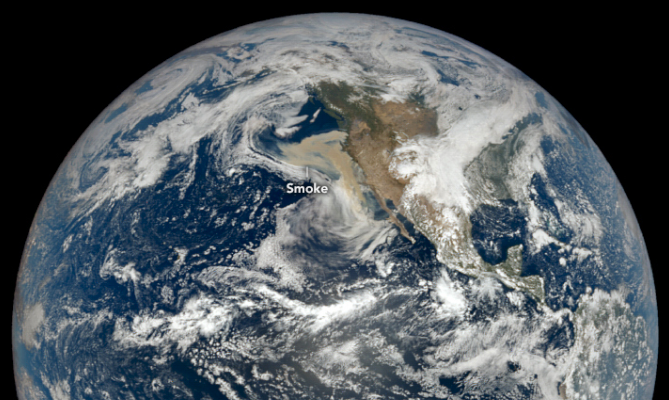 Next, how do we know where wildfire smoke goes?Satellites are a huge boon for this. Fires are visible from space—see the brown smoke along the West Coast on 9 September in this image?(NASA Earth Observatory images by Lauren Dauphin)
