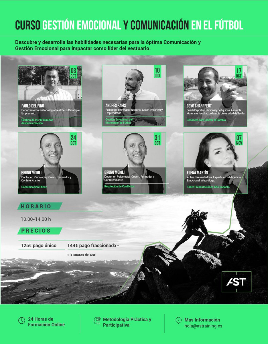 Presentamos una nueva #FORMACIÓN completamente INNOVADORA 💥

#CURSO GESTIÓN EMOCIONAL Y COMUNICACIÓN EN EL #FÚTBOL📊

💻24 horas de metodología práctica y participativa
🗣️Ponentes con amplia trayectoria
💳Paga en hasta en tres plazos

✍️ INSCRÍBETE YA EN astraining.es