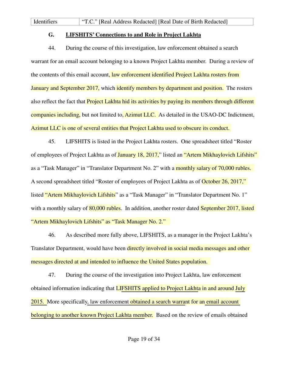 Sorry had a bonbon pop upWhere was I?Fed Law Enforcement obtained the “roosters” of Project LakhtaLIFSHITs scored a raise & promotion“identifiers included LIFSHITS’ Russian passport, email account.. telephone number”why am I tweeting this?MONOK'E#28  https://issuu.com/monoke/docs/issue28