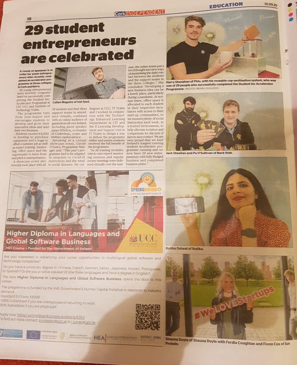 Thanks to @corkindo for featuring Student Inc in latest edition #studententrepreneurship #welovestartups @caroleoleary @Tom_CreanCentre @rubiconcentre @CUBSucc @EntrepCUBSUCC
